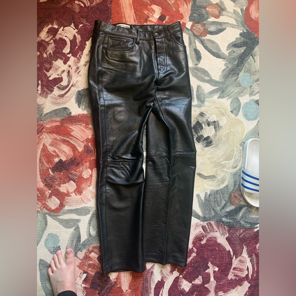 Awesome Black Leather Pants By GAP 30 waist straight leg satin lined